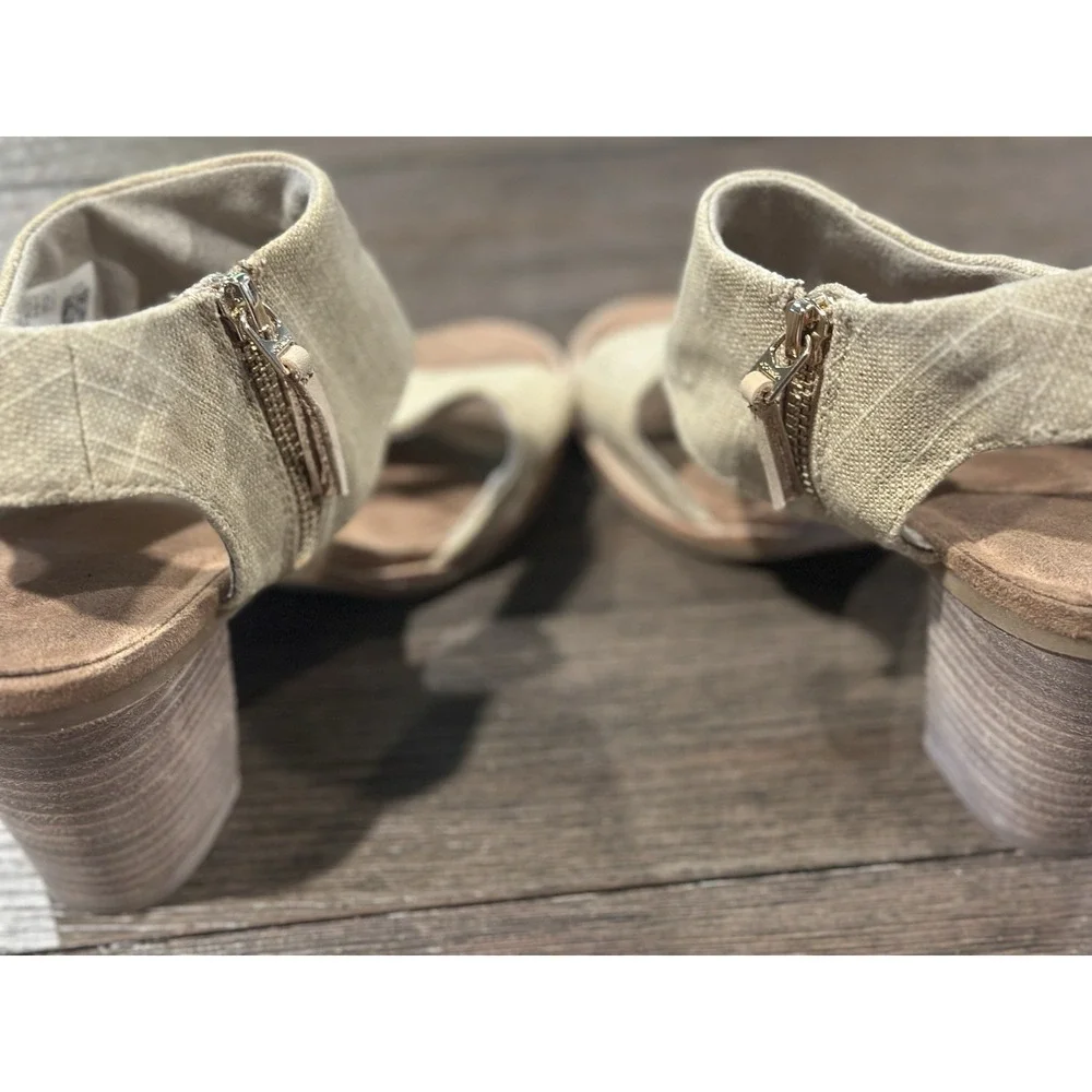 TOMS Womens Majorca Cutout Peeptoe  Sandal Heel‎ Champagne Metallic Woven Size 9